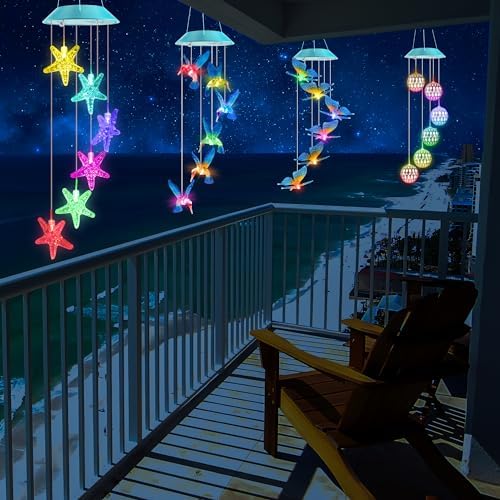 Solar Wind Chimes Outdoor, Color Changing Starfish Gift for Mom Grandma - Image 5