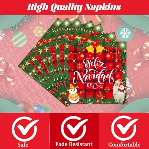 Feliz Navidad Party Decorations Tableware, 96PCS Mexican Christmas Glitter Disposable Paper Plates and Napkins Decoration, Spanish Feliz Navidad Forks Decor Supplies for 24 Guest - Image 3