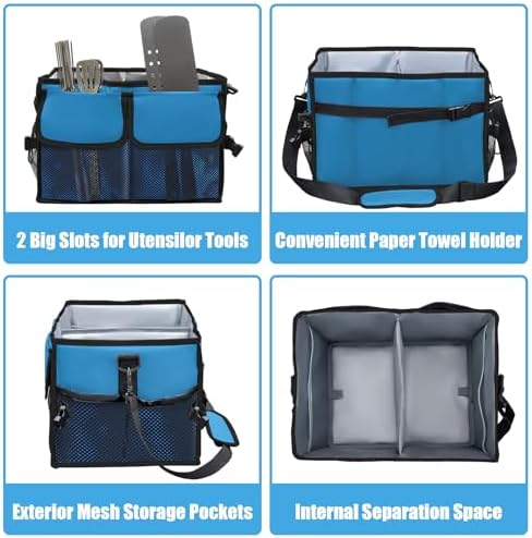 Large Grill Caddy Bag with Paper Towel Holder for Outdoor Grills, Blue - Image 4