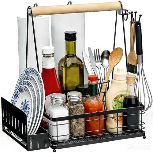 Grill Caddy BBQ for Outdoor Grill with 2 Paper Towel Holders by LELOCLE