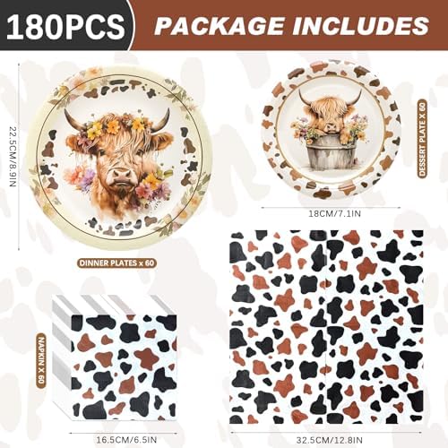 180PCS Highland Cow Paper Plates and Napkins Party Supplies Serve 60 - Image 2
