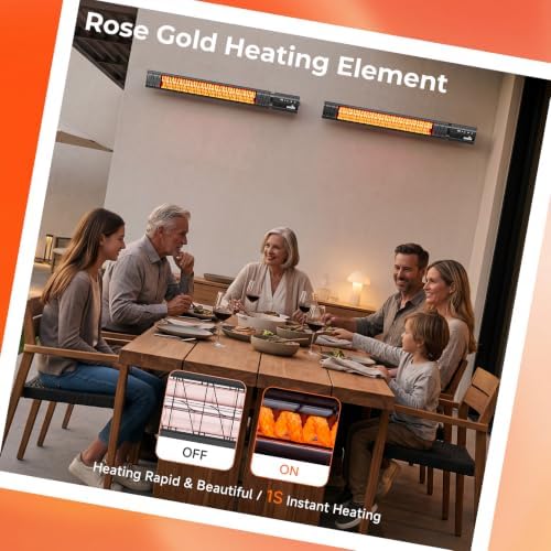Electric Outdoor Heater Wall-Mounted Wifi Control Wall-Mounted Hanging Patio 1500W Infrared 9 Heat Levels, 24H Timers, Carbon Fiber Tube Heating Wall Heater for Gazebo, Balcony - Image 5