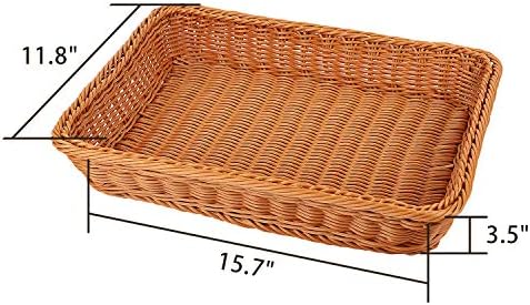 KEILEOHO 3 Packs 16 Inch Poly Wicker Bread Baskets, Handmade Woven Pantry Organizer, Tabletop Food Serving Baskets for Fruits, Vegetables and Snacks, Restaurant, Hotel Serving, Brown - Image 2