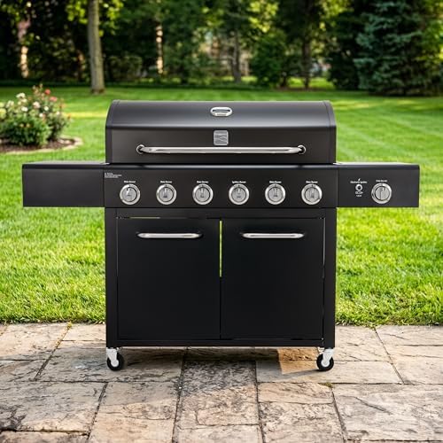Kenmore 6-Burner Propane Gas BBQ Grill with Side Burner, 73,000 BTUs, Stainless Steel Cabinet Grill with Cast Iron Grates for Outdoor Cooking, Backyard BBQ, Patio, Large Parties (Black) - Image 4