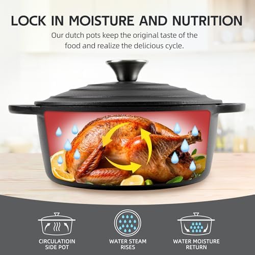 Dutch Oven Enameled Cast Iron with Lid - Big Dual Handles - Oven Safe up to 500°F - Classic Round Pot for Versatile Cooking (Matte Black(No Enameled, 4 QT) - Image 4