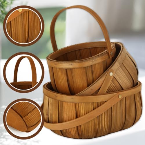 3 Pack Wicker Bread Baskets with Handle, Oval Hand Woven Picnic Basket Set for Storage, 3 Size Handle Wooden Fruit Basket for Storage Vegetable Gift Packing Woven Bin Kitchen Cabinet Organizer - Image 5