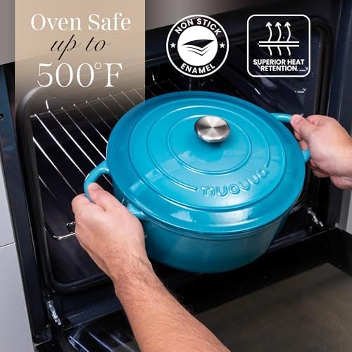 Nuovva Enamelled Cast Iron Dutch Oven Pot with Lid 6.4 Quart Non Stick Casserole Pot-Heavy Duty & Oven Safe up to 500° F for Bread Baking, Braising, Stews, Roasting - 28cm Light Blue - Image 3