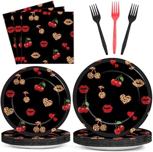 96 PCS Cheetah Cherry Party Paper Plates and Napkins Cherry Leopard Print Party Decoration Red and Black Wedding Dinnerware for Boys Girls Bachelorette Gatherings Decorations by Oitnlaughter