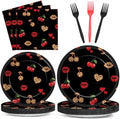 96 PCS Cheetah Cherry Party Paper Plates and Napkins Cherry Leopard Print Party Decoration Red and Black Wedding Dinnerware for Boys Girls Bachelorette Gatherings Decorations by Oitnlaughter