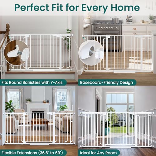 Cumbor Extra Wide Baby Gate, 36.6-69" Walk-Through Dog Gate White - Image 6