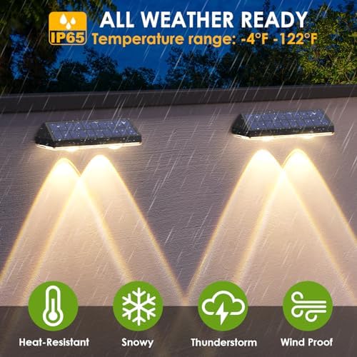 LIANGLOME Solar Fence Lights - 2PK Solar Outdoor Light Warm White/Daylight White/Cold White 3 Modes Deck Lights for Outside, Deck Fences, Stair Railings, Pools and Walls - Image 5