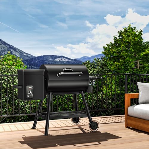 KingChii Electric Wood Pellet Grill & Smoker with Side Shelf, 456 SQ.IN Grill Capacity, with PID Temperature Control (180-425°F) for Backyard Camping Bake and Roast, Black - Image 6