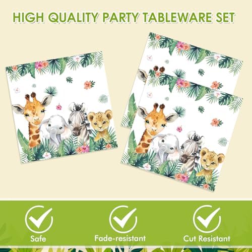 40PCS Safari Birthday Decorations Animal Paper Plates and Napkins - Image 4