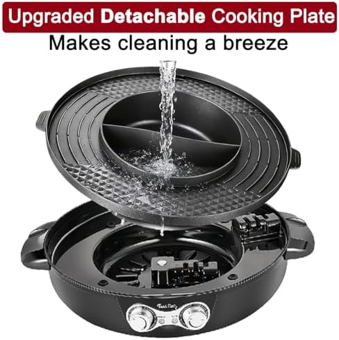Food Party Hot Pot Electric Korean BBQ Grill Combo Hotpot Smokeless Indoor Grill 16.5" Detachable Easy Cleaning 110V 1800W Shabu Shabu Pot with Divider - Image 4