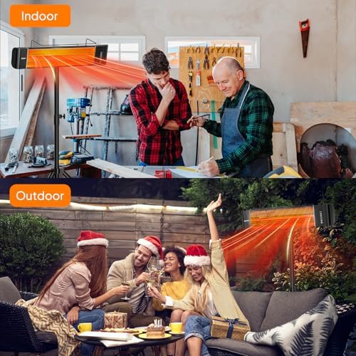 ROVSUN 1500W Outdoor Electric Heater, Patio Freestanding/Wall-mounted Heater with Remote Control, 12H Timer, Adjustable Heights, 3 Modes, 3s Instant Heating for Indoor Outdoor Backyard Garage - Image 7