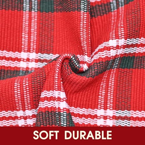 Christmas Red Green White Plaid Rug, 24"x 51" Cotton Hand-Woven Buffalo Check Layered Door Mat for Front Porch, Entryway, Outdoor Holiday Decor, Washable Farmhouse Rug for Home, Patio, Kitchen - Image 6