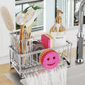 Sponge Holder for Kitchen Sink,Smiley Face Sink Caddy with Removable Brush Holder,Self-Draining Sponge Caddy for Soap,Dish Brush,Scrubber,Kitchen Essentials and Gadgets-Silver by Taugast