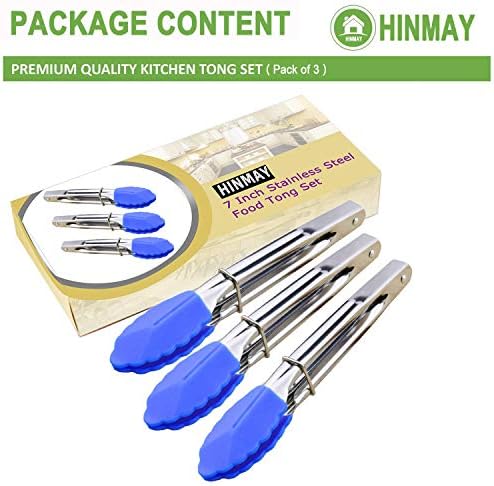 HINMAY Small Tongs with Silicone Tips 7-Inch Serving Tongs, Set of 3 (Blue) - Image 3