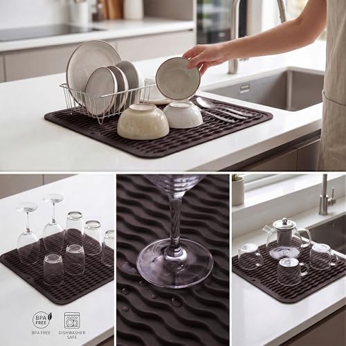 MicoYang Silicone Dish Drying Mat for Multiple Usage,Easy clean,Eco-friendly,Heat-resistant Silicone Mat for Kitchen Counter or Sink,Refrigerator or Drawer liner Coffee M 12 inches x 12 inches - Image 4