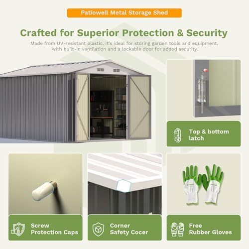 Patiowell 10x12 FT Metal Outdoor Storage Shed, Gray - Image 5