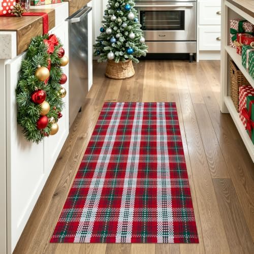 OJIA Christmas Front Door Mat Outdoor Red and Green Plaid Porch Rug Decor - Image 7