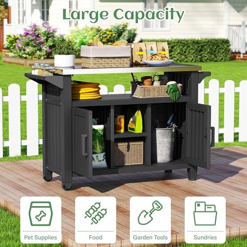 Bifanuo Outdoor Grill Table Grill Cart with Stainless Steel Top & Storage Cabinet for Food Prep and Storage, Portable and Durable with Wheels(Classic Black) - Image 5