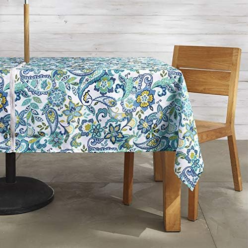 ColorBird Modern Paisley Flower Outdoor Tablecloth Water Resistant Spillproof Polyester Fabric Table Cover with Zipper Umbrella Hole for Patio Garden Tabletop Decor, 60 x 84 Inch, Zippered, Paisley - Image 5