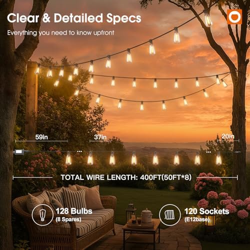 addlon 400FT(50*8) Outdoor String Lights with Remote LED Edison Waterproof - Image 5