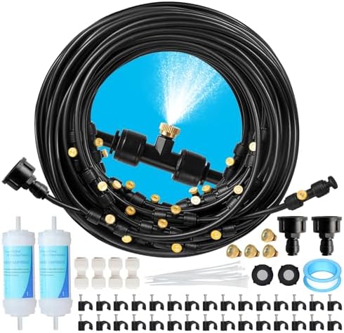 Maotong 100FT Mister for Outside Patio Misting Cooling System, 100FT (30M) Misting Line+32 Brass Mist Nozzles+Water Filter, Outdoor Mister System for Garden Greenhouse Trampoline Waterparke by Maotong