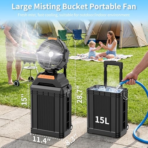 WESTTREE Misting Fan Portable Rechargeable with 4 Gal Large Bucket, Mist Fan with Retractable Handle & Oscillating Mister Outdoor Camping Cooling Fan for Patio/Beach/Fishing/Golf/Travel Essentials - Image 3