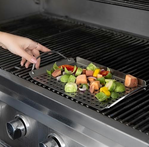 Outset 76631 Stainless Steel Grill Topper Grid, 11"x7" BBQ Pan With Handles - Image 4
