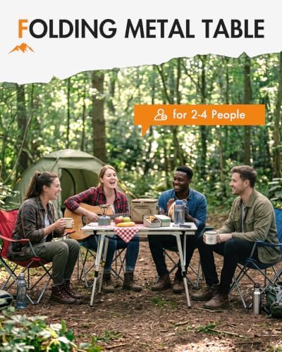 Portal Outdoor Folding Portable Picnic Camping Table with Adjustable Height Aluminum Roll Up Table Top Mesh Layer, Silver - Image 5