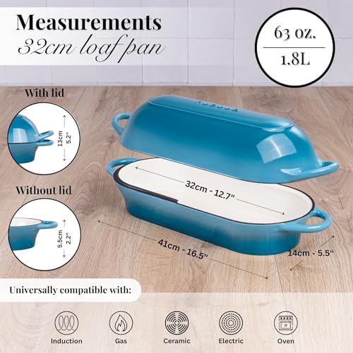 Enamelled Cast Iron Bread Loaf Pot – Dutch Oven For Sourdough Bread Baking – Oven Safe Non Stick Bread Pot – Rectangular, Light Blue, 34cm x 16cm – by Nuovva - Image 2
