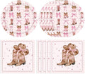 Coquette Bow Cowgirl Paper Plates Tableware Set 40PCS Western Cowgirl Birthday Party Supplies Pink Bowknot Boots Rodeo Bachelorette Party Plates and napkins for Wild West Baby Shower Decor by DURYGEN
