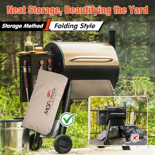 Foldable Grill Cover for Traeger Pro 34/780 Series, Waterproof 600D Heavy Duty Wood Pellet Smoker Cover, Fade＆Tear Resistant Pellet Grill Cover for Texas Elite 34 700/600/550,Khaki - Image 2