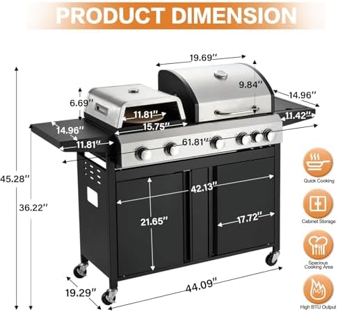 3 IN 1 Pizza Griddle Grill Combo, 74,000 BTU 5-Burner Stainless Steel Propane Gas Grill with Side Burner, Porcelain Enameled Cast Iron Grates, Griddle & Pizza Oven for Outdoor Patio Backyard - Image 2