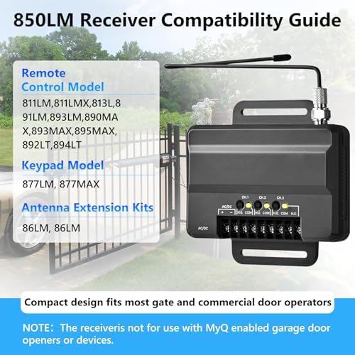811LMX Gate Opener Remote and 850LM Gate and Garage Door Opener Receiver, Compatible with Liftmaster Gate Door Openers and Commercial Garage Doors, 811 LMX *2, 850LM Receiver*1, 12V Power Supply*1 - Image 4