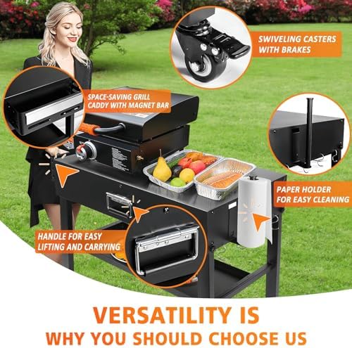 Hisencn Dual-Shelf Foldable Grill Cart for Blackstone&Ninja Woodfire - Image 4