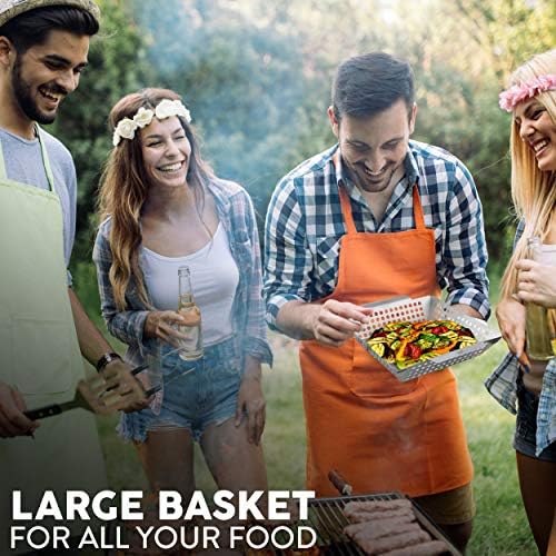 Kaluns Heavy Duty Stainless Steel Vegetable Grill Basket, Rectangular, Silver, Dishwasher Safe Grills and Vegetables - Image 7