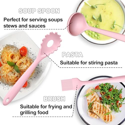 Umite Chef 22-Piece Silicone Cooking Utensils Set, Heat Resistant & Dishwasher Safe Kitchen Tools, Non-Scratch Spatula Set for Nonstick Cookware (Pink) - Image 3
