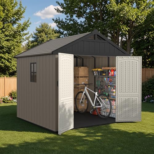 Patiowell 8x8 FT Resin Outdoor Storage Shed with Floor, Chocolate - Image 6