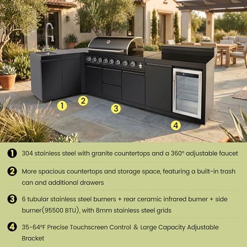 95.8'' Modular Outdoor Kitchen Island with Grill, 6+1 Burners, 95500 BTU - Image 3