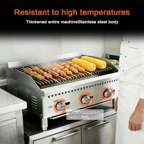 36" Commercial Natural Gas Charbroiler Grill, 3 Burner Countertop Gas Grill, 105,000 Total BTU (3x35,000 BTU), Durable Cast Iron Grates - Image 5