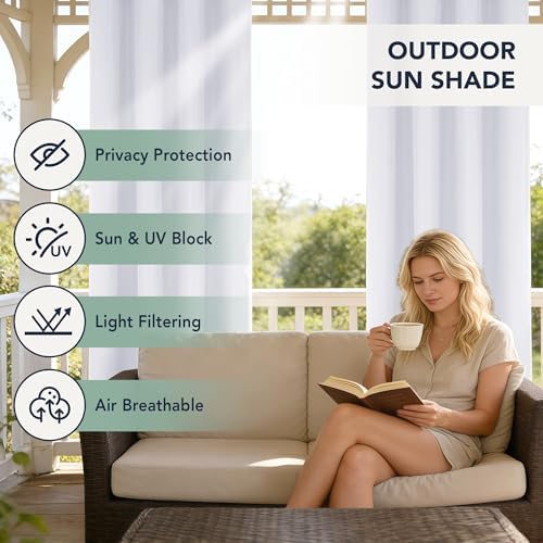 White Outdoor Curtains for Patio Waterproof, 6 Drape Panels - Image 3