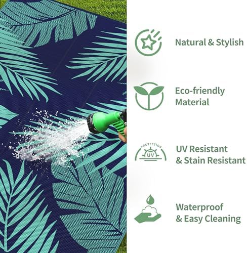 GENIMO Outdoor Rug, Waterproof Plastic Rugs for Patio, 5'x8' Blue Green - Image 6