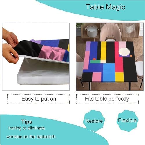 Table Cloth for Card Table, Modern Geometric Pattern Printed on Oilproof Fitted Table Cover Square, Great for Picnics BBQs Daily Meals, Fit for 54" x 54" Square Tables - Image 3
