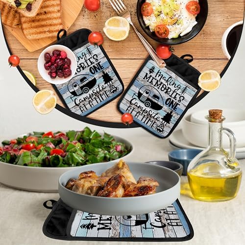 Camping Camper RV Gifts Pot Holders with Pockets, Making Memories One Campsite at a Time Pot Holders Heat Resistant Oven Mitts Hot Pads for Campsite RV Kitchen Baking Cooking - Image 6