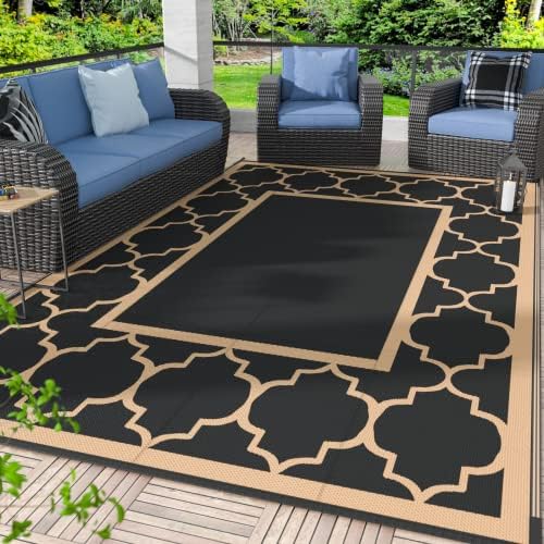 GENIMO Outdoor Rug, Waterproof Plastic Rugs for Patio, 6'x9' Black Brown by GENIMO