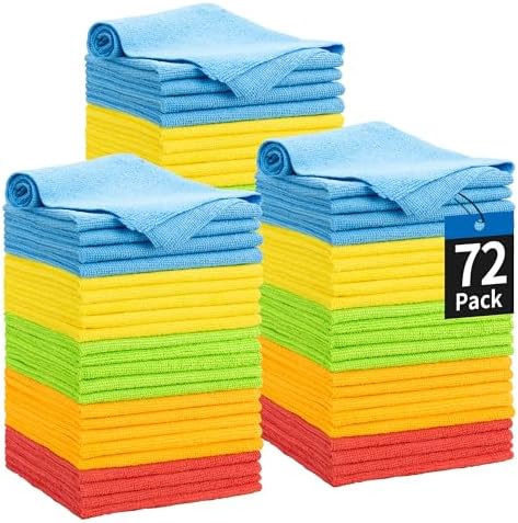 Microfiber Towels for Cars, 72 Pack Microfiber Cleaning Cloths, 11.5"*11.5" Cleaning Rags Towels Bulk Absorbent Lint-Free, All-Purpose for Bar, Office, Household Cleaning by HOMERHYME
