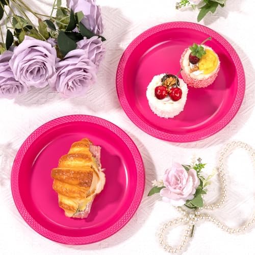 WELLIFE Hot Pink Plastic Plates 7 Inch 50 Count - Image 2